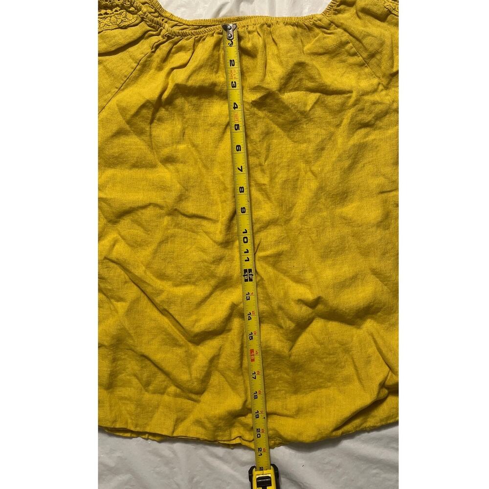Terzo Millennio Womens Top L - Linen Shirt Crochet Lace Sleeves  Casual - Yellow - Picture 8 of 11
